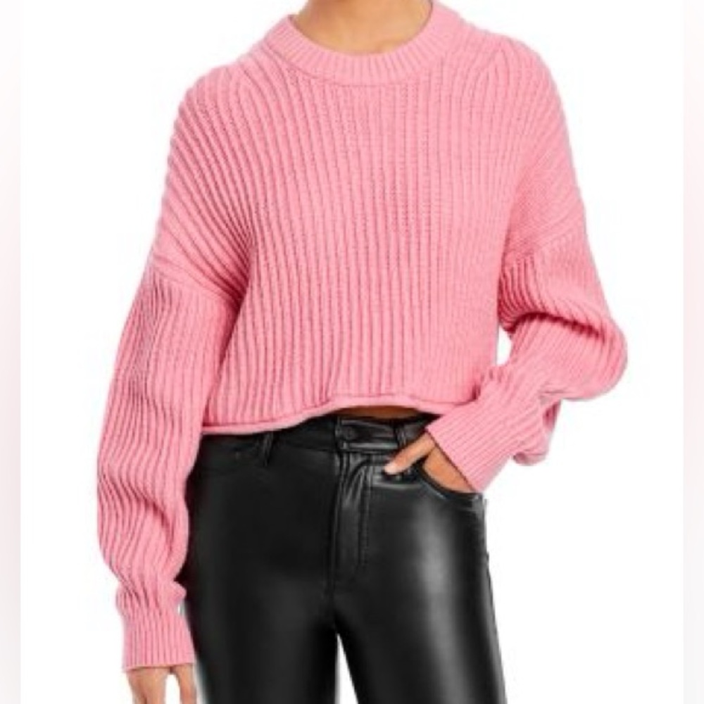 A.L.C. Lianne Pink Ribbed Cropped Knit Sweater in Pink Lady Size S